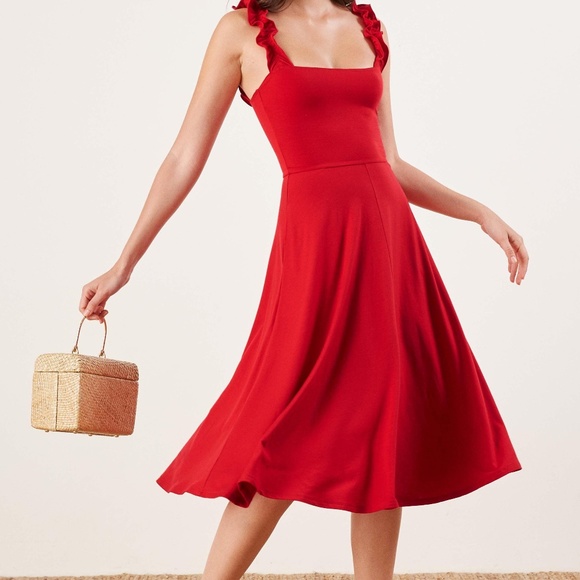 Reformation Dresses & Skirts - Eda ruffle strap dress red reformation